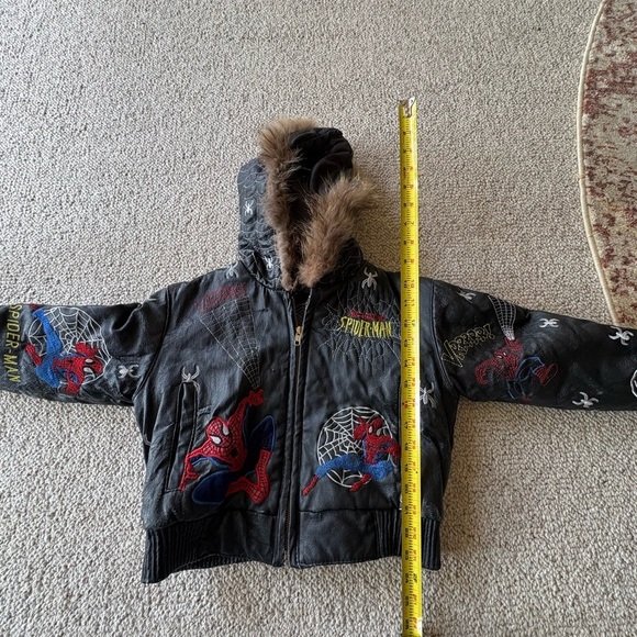 RARE Leather  Spiderman Kids Jacket - Black with Red and Blue Accents - Picture 14 of 15